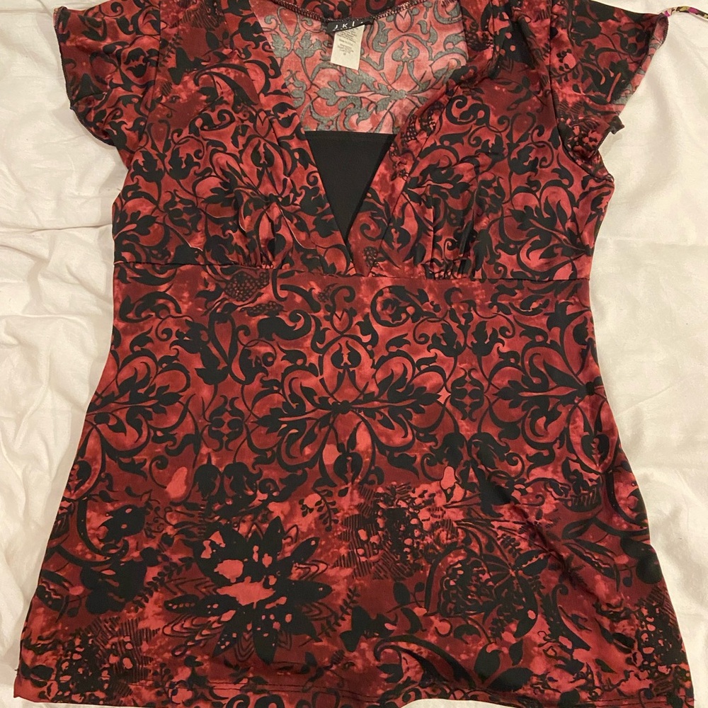 Y2K Elegant Red and Black Patterned Women's Top